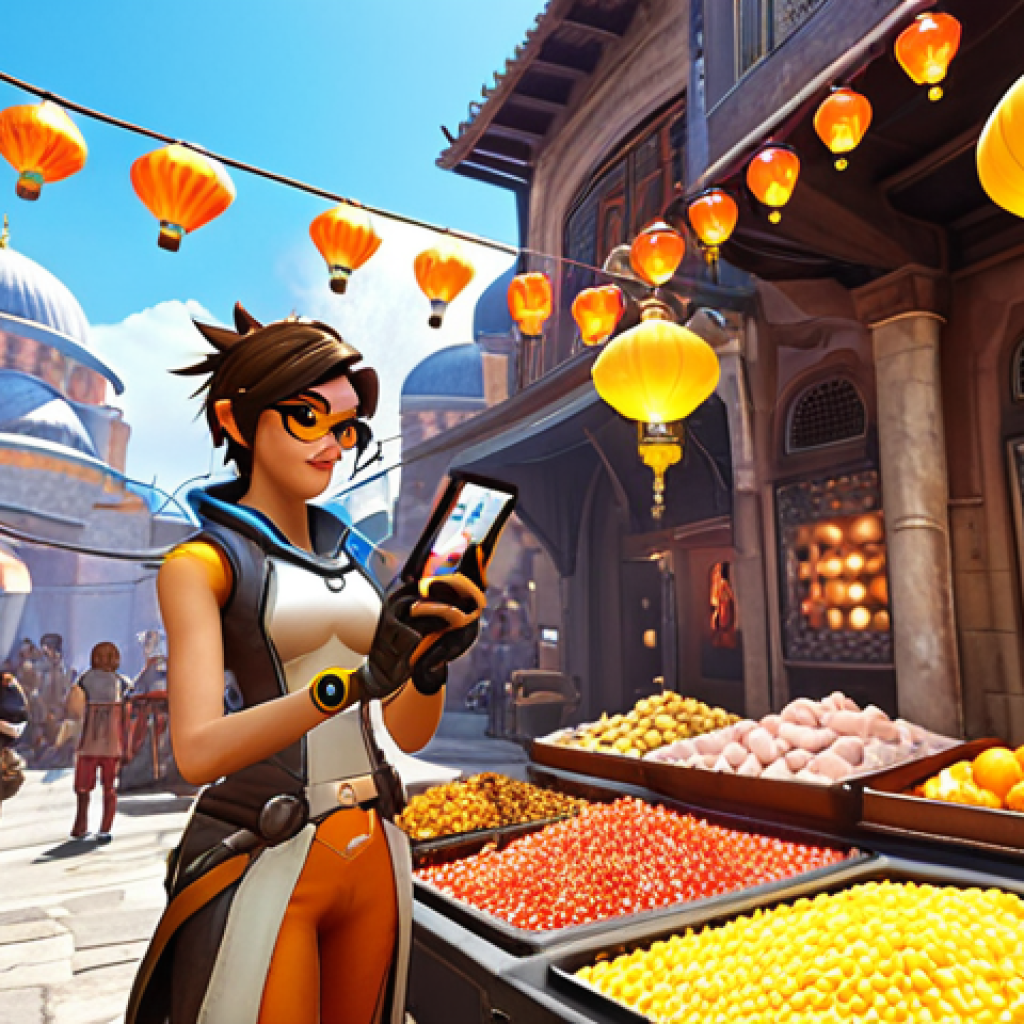 ** *Overwatch Mobile: Tracer using her blink ability in a bustling Istanbul marketplace, showcasing the game's fast-paced action on mobile with vibrant, optimized graphics. Turkish delight stands and colorful lanterns are visible.*

**